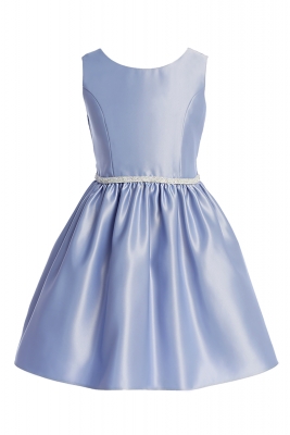 Periwinkle Blue Satin Dress with Sparkly Waist Trim
